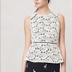 Anthropologie Sleeveless Lace Peplum Top Blouse